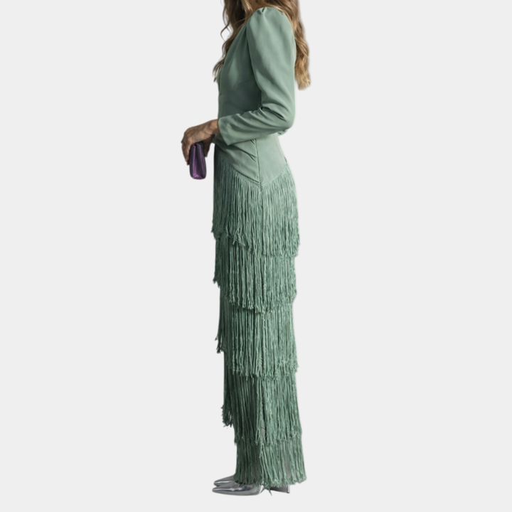 Eulalie | Robe midi élégante avec des manches à franges