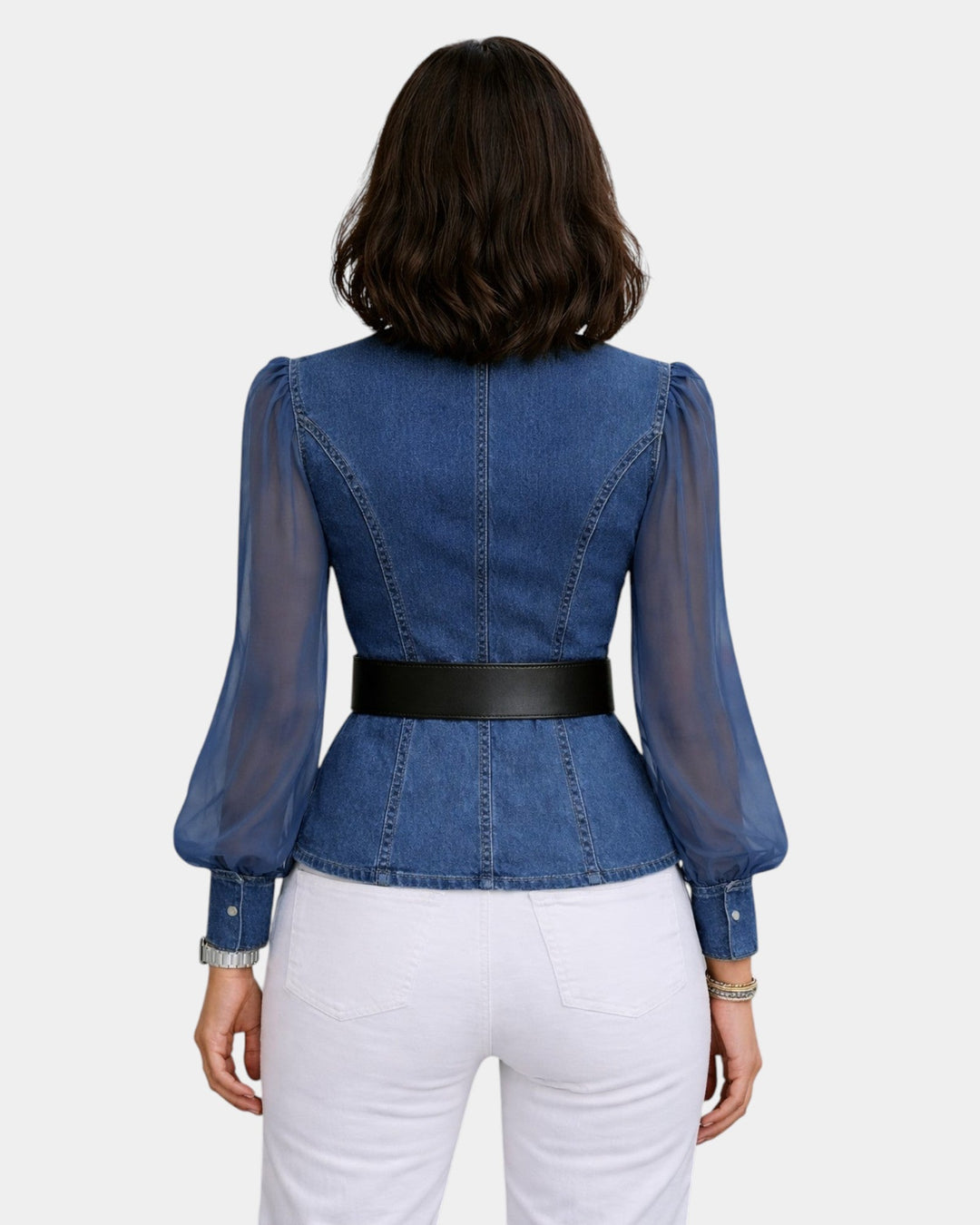 Alizée | Haut en denim avec des manches en chiffon léger